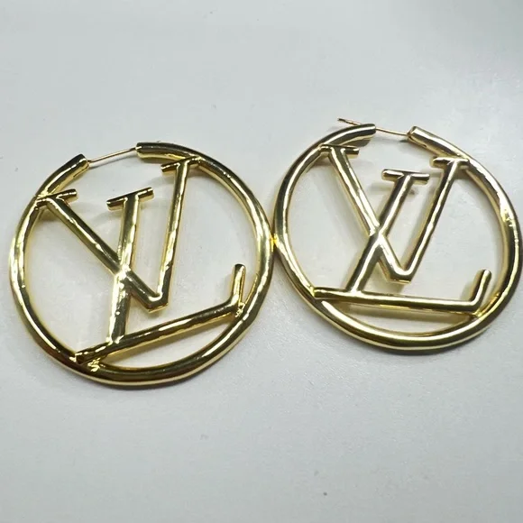 LV Gold Hoop Earrings - Picture 2 of 7